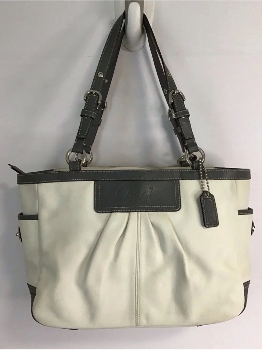 Coach Shoulder white  Gray Leather Purse
